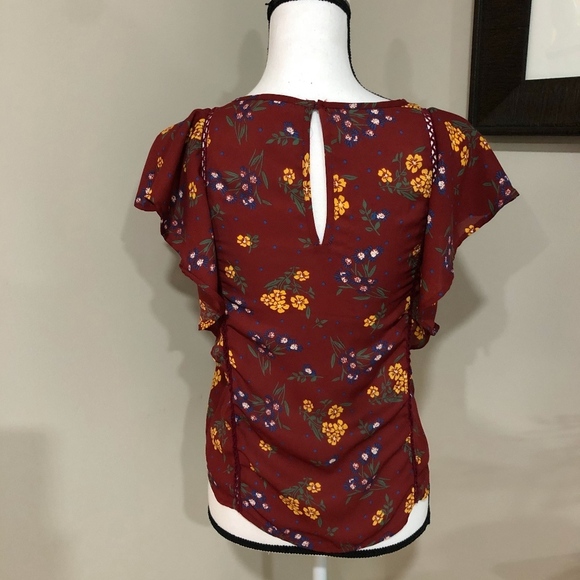 *SIENNA SKY* Maroon x Yellow Floral Ruffle Shirt - Picture 5 of 8